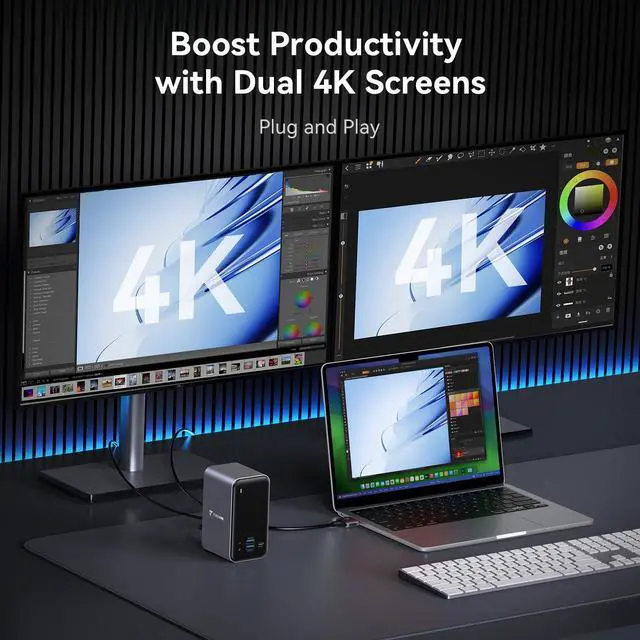 Alt view image 4 of 7 - 16-in-2 MacBook Docking Station Dual 4K@60Hz, 7 USB, 2 HDMI | 100W PD Fast Charging, Gigabit Ethernet,Plug-and-Play, for Creative Professionals &Remote Workers/MacBook Owners (2016-2026)