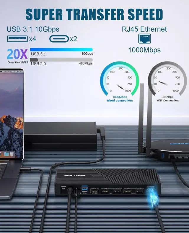 Alt view image 6 of 7 - USB-C Triple Monitor Docking Station, 3 * 4K@60Hz Displaylink Dock | 100W PD For Mac(M1-M5/Neo), Windows, 3×HDMI/2×DisplayPort, 6x10Gbps USB Ports, Ideal for Workstation & Home Offic