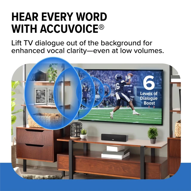 Alt view image 3 of 7 - AccuVoice AV100 Dialogue Clarifying Soundbar- 6 Levels of Voice Boost Compact TV Speaker, AccuVoice Hearing Technology, Black