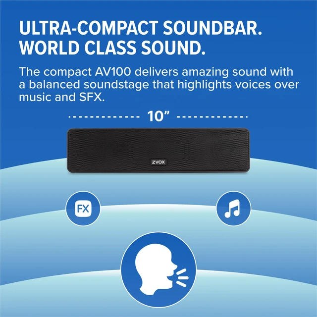 Alt view image 5 of 7 - AccuVoice AV100 Dialogue Clarifying Soundbar- 6 Levels of Voice Boost Compact TV Speaker, AccuVoice Hearing Technology, Black