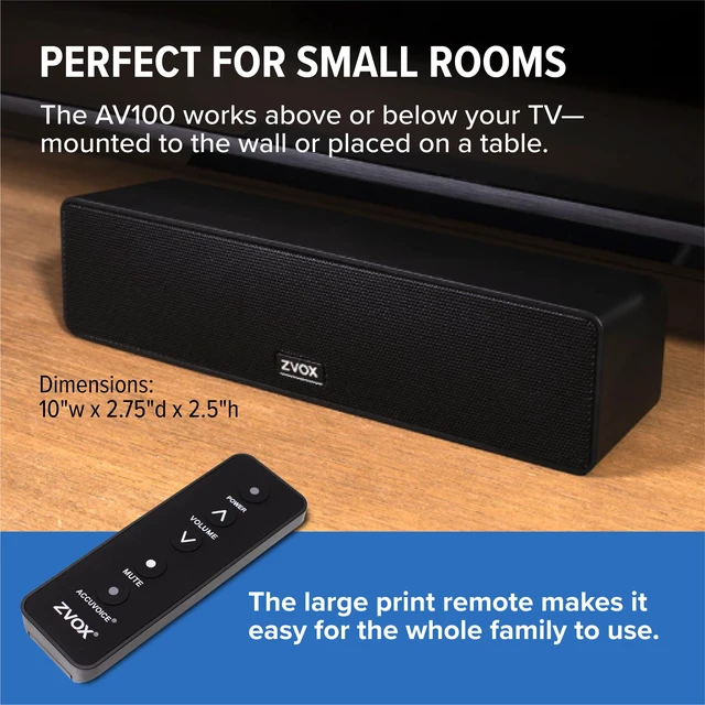Alt view image 6 of 7 - AccuVoice AV100 Dialogue Clarifying Soundbar- 6 Levels of Voice Boost Compact TV Speaker, AccuVoice Hearing Technology, Black