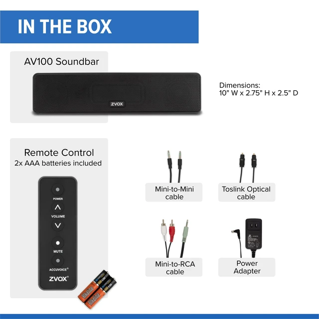 Alt view image 7 of 7 - AccuVoice AV100 Dialogue Clarifying Soundbar- 6 Levels of Voice Boost Compact TV Speaker, AccuVoice Hearing Technology, Black