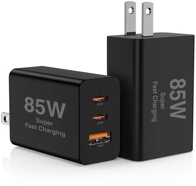 Main image of 2Pack 85W USB C Wall Charger Block, 3-Port USB C Charging Adapter 100W Type C Super Fast Charging Power Plug Cube for MacBook Pro/Air,i-Pad Pro,i-Phone 17/16/15, Galaxy S25,and More-Black