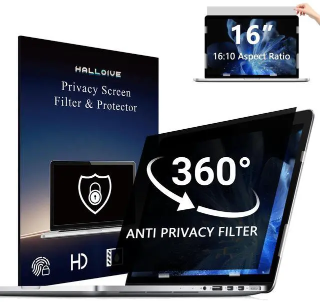Main image of 4-Way Laptop Privacy Screen Shield 16 Inch 16:10 Aspect, Removable 360° Privacy Filter Screen Protector for 16 Inch Laptop Computer, Anti Glare Blue Light Slide Mount Tabs Cover
