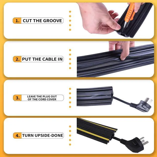 Alt view image 4 of 7 - 6FT Floor Cord Cover-Cord Cover Floor,Power Cable Protector Soft Extension Floor Cable Cover to Organize and Protect Wire on Floor, Electrical Cord Covers for Floor (6ft)