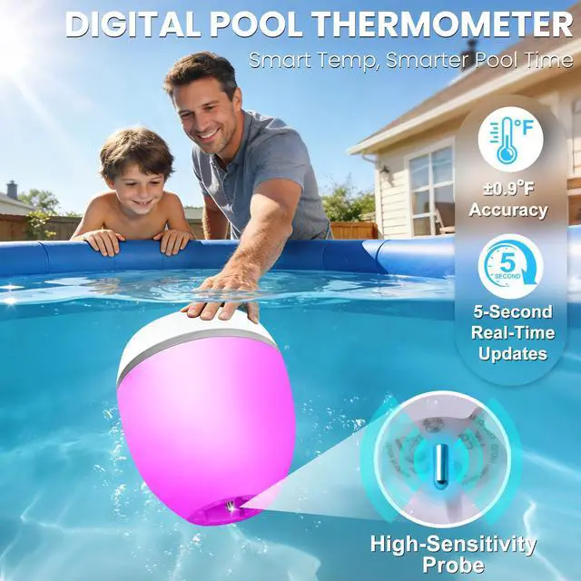 Alt view image 4 of 7 - 3in1 Floating Pool Speaker with Digital Pool Thermometer & Lights | RGB Lights, TWS, IP68 Waterproof, Bluetooth 5.0, 360° Surround Sound, LCD Temperature Display, ABS,USB Charging