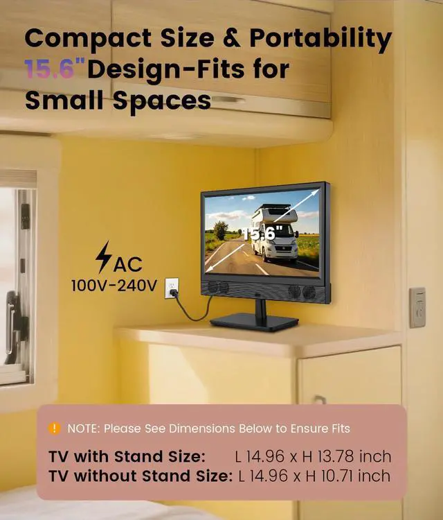 Alt view image 2 of 7 - 15.6 Inch Small Smart TV - Full HD 1080p Compact Flat Screen Smart Television with Wi/Fi, Bluetooth, Voice Remote for Kitchen, Bedroom, RV