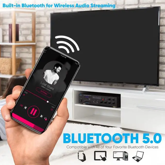 Alt view image 4 of 7 - Public Address Amplifier - 500W Compact Digital Receiver w/ 70V 100V Output, Dual Mic Input, USB-A Input w/ MP3 Player, FM Radio, RCA | Home, Continuous Volume and Commercial | PMSA126BU