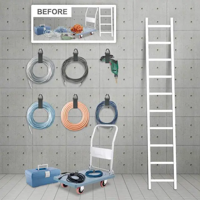 Alt view image 3 of 7 - Extension Cord Organizer Garage Organization with Carabiner 8 Pack | 16-Inch straps, Holds Up to 50 lbs, Hose holder, Carabiner Clip, Heavy Duty, For House, For Yard, For Storage, For Workshop