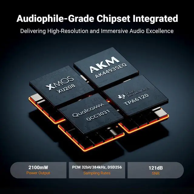 Alt view image 3 of 7 - K7 DAC Headphone Amp, Desktop Headphone Amplifier for Gaming PC PS5 Switch, PCM 384kHz/32bit, 2100mW, USB C/Bluetooth aptX HD LL/Optical/Coaxial/Mic Input, 4.4mm Balanced/3.5mm/RCA Output