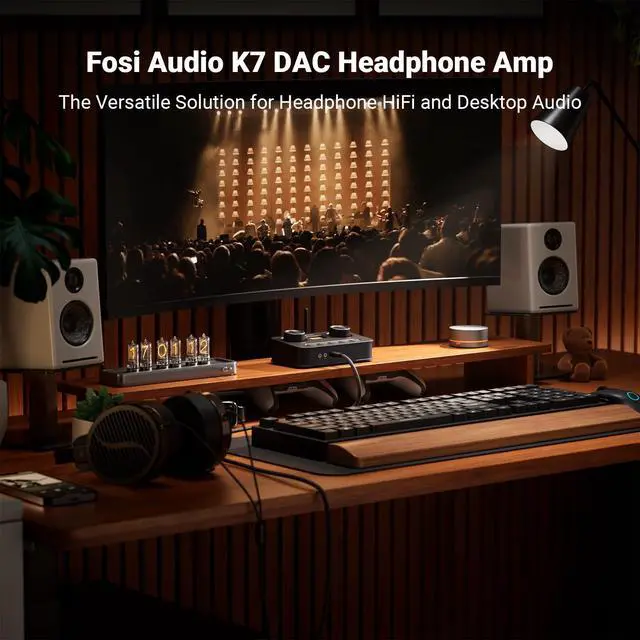 Alt view image 2 of 7 - K7 DAC Headphone Amp, Desktop Headphone Amplifier for Gaming PC PS5 Switch, PCM 384kHz/32bit, 2100mW, USB C/Bluetooth aptX HD LL/Optical/Coaxial/Mic Input, 4.4mm Balanced/3.5mm/RCA Output