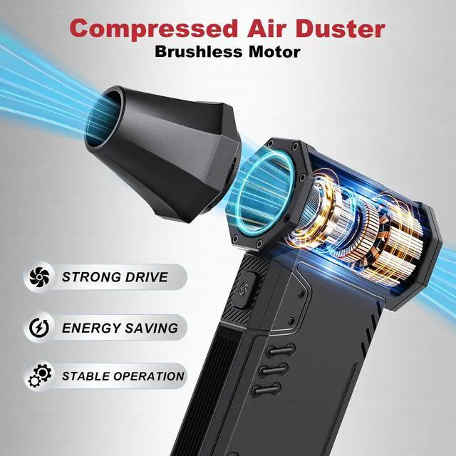 Alt view image 2 of 7 - Compressed Air Duster,180,000RPM High Speed brushless Motor Mini Blower | 3-speed adjustable electric air duster with multiple nozzles, for cleaning car, keyboard, computer, home and outdoor