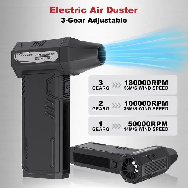 Alt view image 3 of 7 - Compressed Air Duster,180,000RPM High Speed brushless Motor Mini Blower | 3-speed adjustable electric air duster with multiple nozzles, for cleaning car, keyboard, computer, home and outdoor