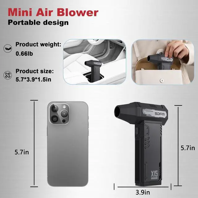 Alt view image 4 of 7 - Compressed Air Duster,180,000RPM High Speed brushless Motor Mini Blower | 3-speed adjustable electric air duster with multiple nozzles, for cleaning car, keyboard, computer, home and outdoor