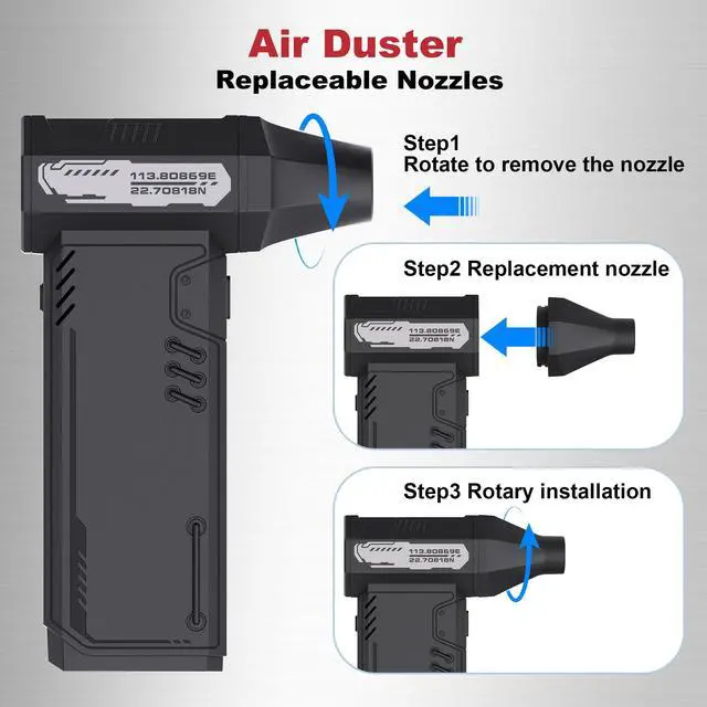 Alt view image 5 of 7 - Compressed Air Duster,180,000RPM High Speed brushless Motor Mini Blower | 3-speed adjustable electric air duster with multiple nozzles, for cleaning car, keyboard, computer, home and outdoor