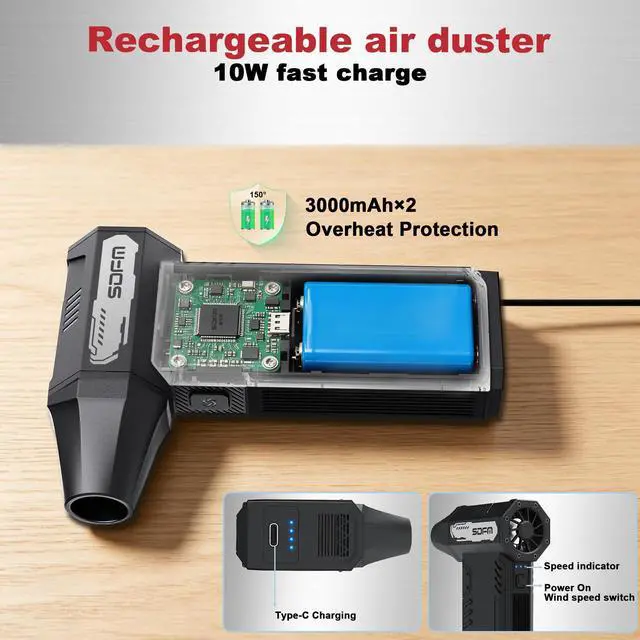 Alt view image 7 of 7 - Compressed Air Duster,180,000RPM High Speed brushless Motor Mini Blower | 3-speed adjustable electric air duster with multiple nozzles, for cleaning car, keyboard, computer, home and outdoor
