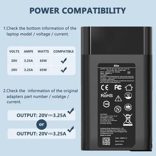 Alt view image 3 of 7 - Slim 65W USB C Laptop Charger Compatible with Hp Envy/EliteBook | for HP Spectre X360, Envy, Chromebook, EliteBook X360, Elite X2