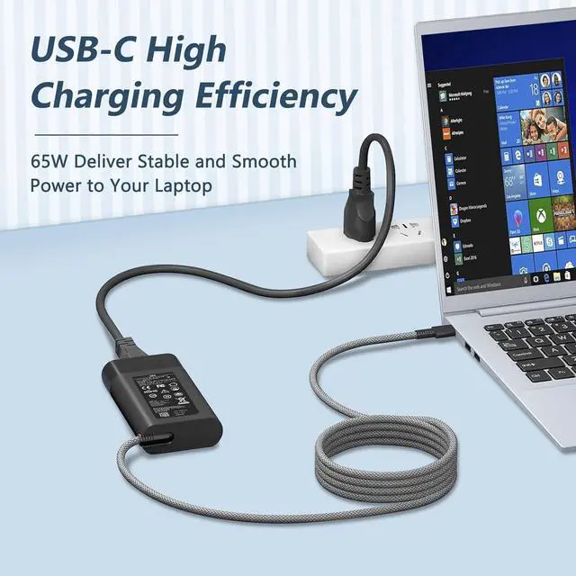 Alt view image 7 of 7 - Slim 65W USB C Laptop Charger Compatible with Hp Envy/EliteBook | for HP Spectre X360, Envy, Chromebook, EliteBook X360, Elite X2