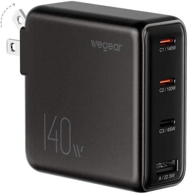 Main image of 140W USB-C Charger for Laptop, Slim 4-Port PD 3.1 GaN Block-Black | Fast Charging, Foldable Plug, TypeC Wall Charger Power Adapter for MacBook Air/Pro, iPad, iPhone 17/16, Galaxy S25