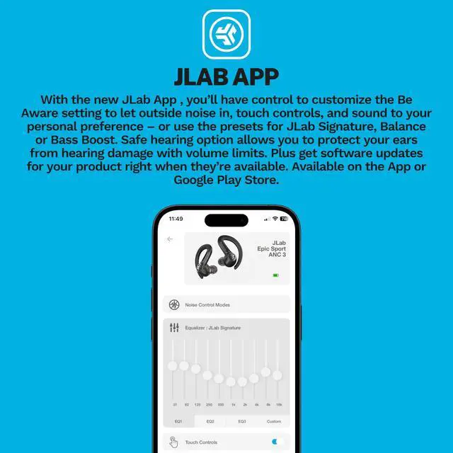 Alt view image 5 of 7 - Epic Air Sport ANC 3, True Wireless Earbuds, Active Noise Cancelling, Bluetooth, Sport, Black