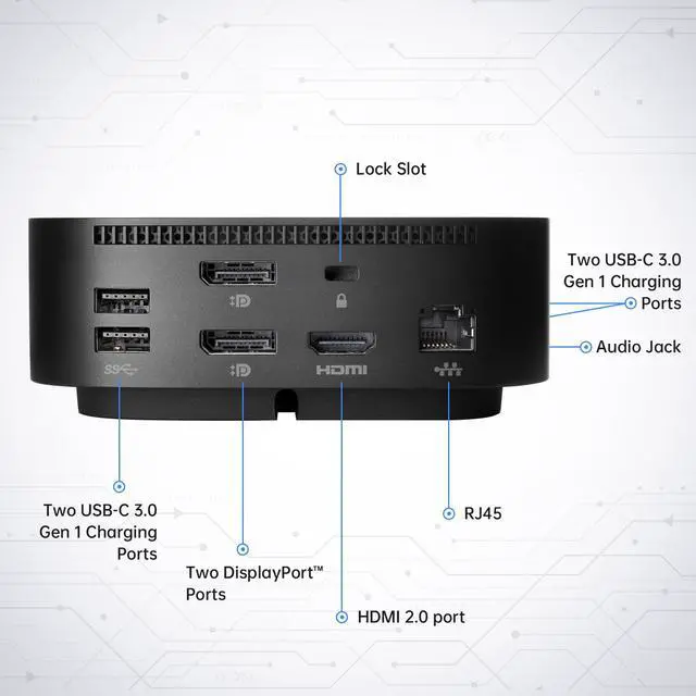 Alt view image 2 of 7 - HP Docking Station for Dual Monitor Bundle - HP USB-C G5 Dock for USB-C & Thunderbolt Laptop with 120W AC Adapter + HDMI & DisplayPort Cables + USB Cable