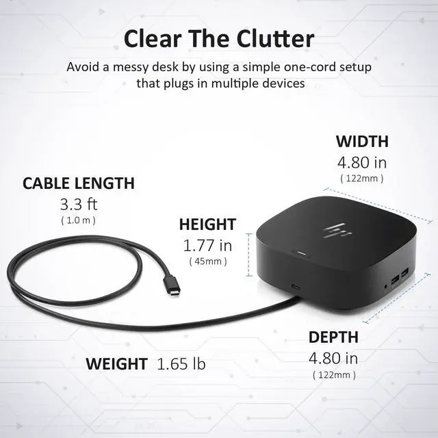 Alt view image 5 of 7 - HP Docking Station for Dual Monitor Bundle - HP USB-C G5 Dock for USB-C & Thunderbolt Laptop with 120W AC Adapter + HDMI & DisplayPort Cables + USB Cable