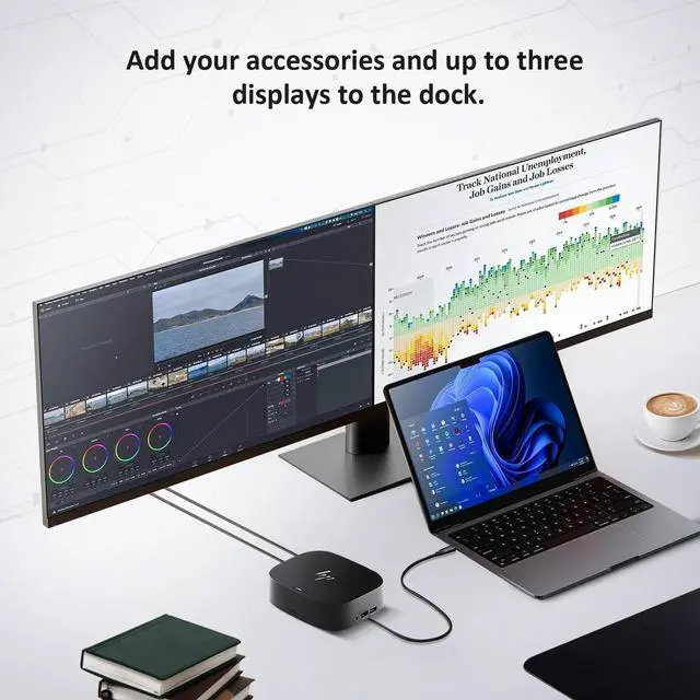 Alt view image 6 of 7 - HP Docking Station for Dual Monitor Bundle - HP USB-C G5 Dock for USB-C & Thunderbolt Laptop with 120W AC Adapter + HDMI & DisplayPort Cables + USB Cable