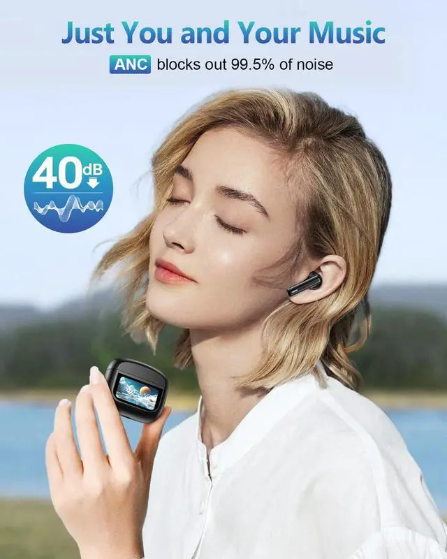 Alt view image 2 of 7 - Wireless Earbuds Bluetooth Headphones, Ear Buds with Touch Screen, ANC ENC Noise Cancelling Transparency Mode, 40H Stereo Deep Bass, IPX7 Waterproof, Clear Calls, 5 EQ for iOS Android, Obsidian