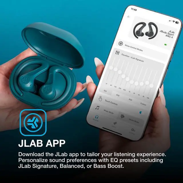 Alt view image 6 of 7 - JBuds Sport ANC 4, True Wireless Earbuds, Active Noise Cancelling, Bluetooth, Multipoint Connect, Teal