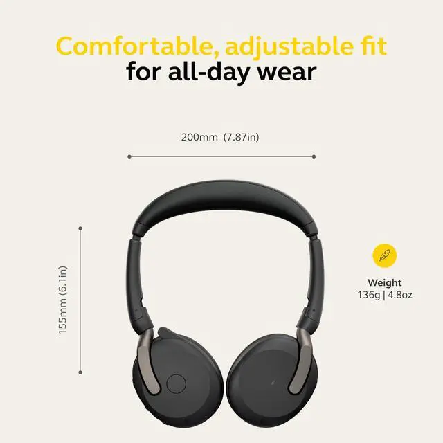 Alt view image 6 of 7 - Evolve2 65 Flex Wireless Stereo Headset with Hybrid ANC, Black | Bluetooth Wireless Design, Noise-Cancelling ClearVoice Mic, Hybrid ANC for Focus, Works with Zoom and Google Meet