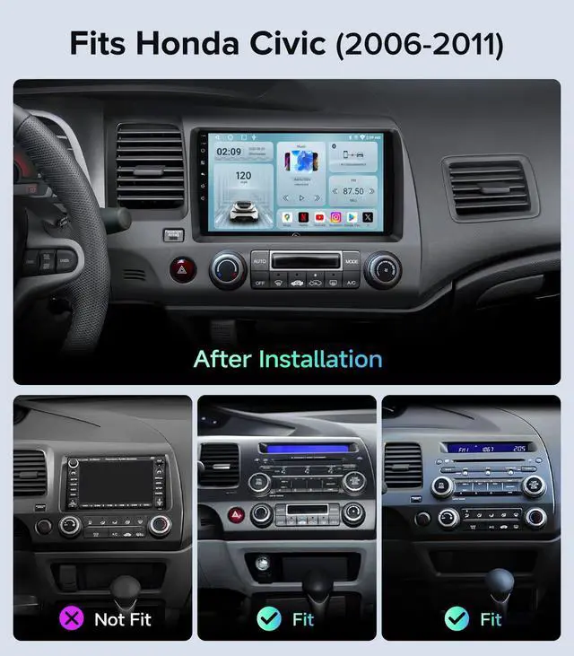 Alt view image 2 of 7 - Car Radio Stereo for Honda Civic 2006-2011, Wireless CarPlay Android Auto | 9" IPS HD touchscreen, 64G storage, 5G WiFi GPS navigation, phone link, Bluetooth FM AM SWC, 1080P backup camera
