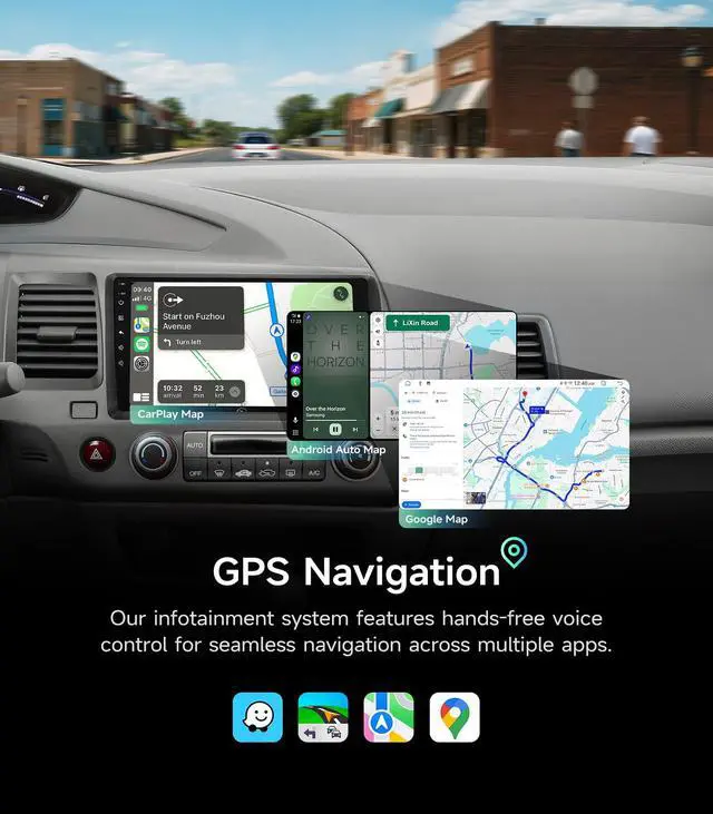 Alt view image 7 of 7 - Car Radio Stereo for Honda Civic 2006-2011, Wireless CarPlay Android Auto | 9" IPS HD touchscreen, 64G storage, 5G WiFi GPS navigation, phone link, Bluetooth FM AM SWC, 1080P backup camera