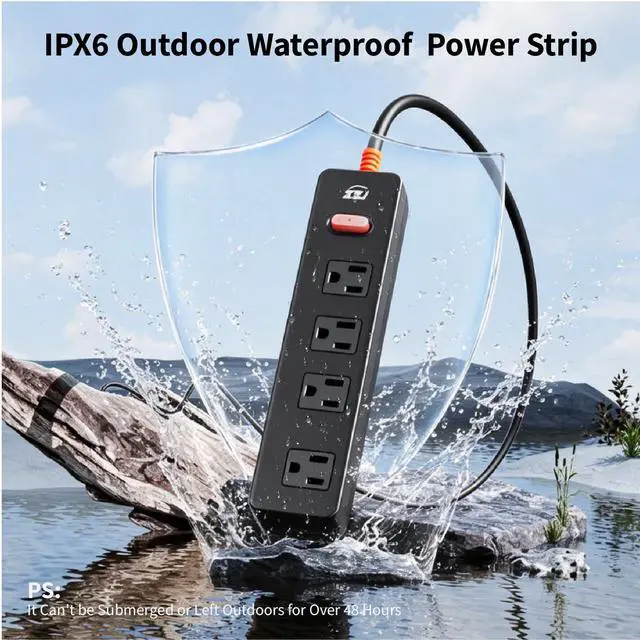 Alt view image 3 of 7 - Outdoor Power Strip Weatherproof, 6FT Extension Cord with 4 Outlets | 1625W/13A, IPX6 Waterproof, Electric Shockproof & Overload Protection, Wall Mountable for Kitchen, Workshop, Patio, Porch