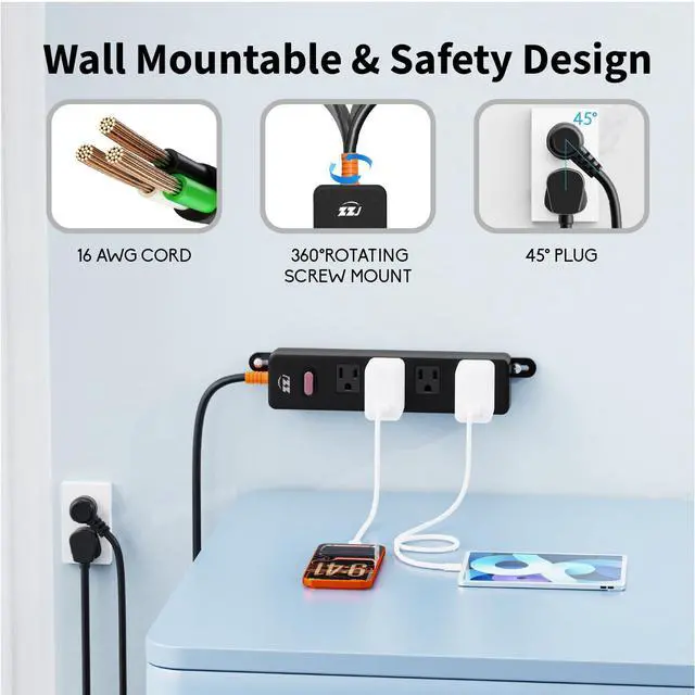 Alt view image 5 of 7 - Outdoor Power Strip Weatherproof, 6FT Extension Cord with 4 Outlets | 1625W/13A, IPX6 Waterproof, Electric Shockproof & Overload Protection, Wall Mountable for Kitchen, Workshop, Patio, Porch