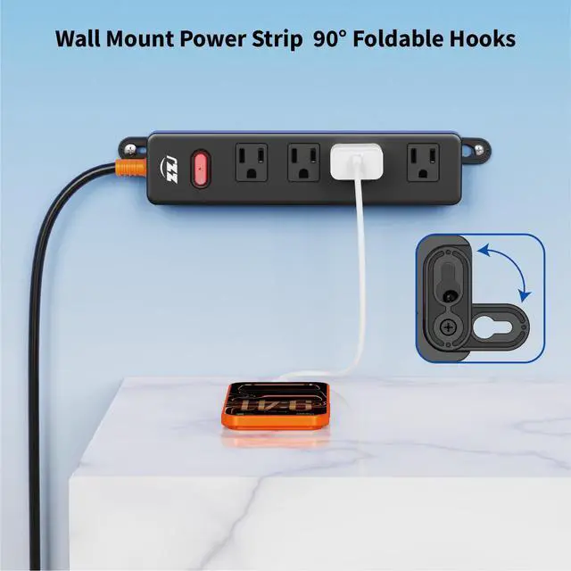 Alt view image 7 of 7 - Outdoor Power Strip Weatherproof, 6FT Extension Cord with 4 Outlets | 1625W/13A, IPX6 Waterproof, Electric Shockproof & Overload Protection, Wall Mountable for Kitchen, Workshop, Patio, Porch