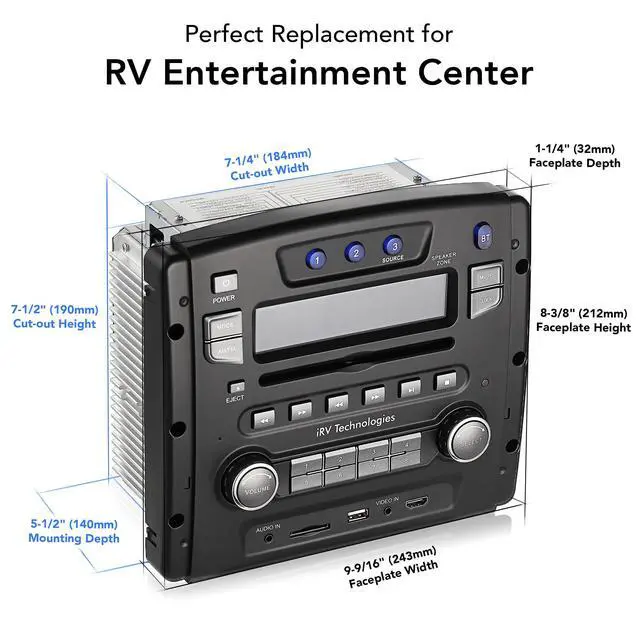 Alt view image 4 of 7 - iRV Technology iRV34 AM/FM/CD/DVD/MP3/MP4 /USB/SD/HDMI/Digital2.1/Surround Sound/Bluetooth 3 Zones wall mount RV Radio Stereo