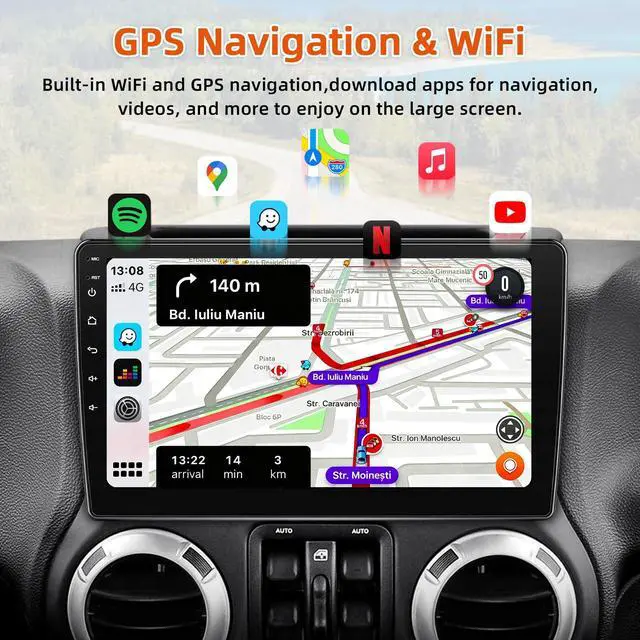 Alt view image 4 of 7 - Car Radio Stereo for Jeep Wrangler JK 2007-2018 with Backup Camera | 2+64G Android 15 Touch Screen Radio with Wireless CarPlay Android Auto Bluetooth GPS Navigation