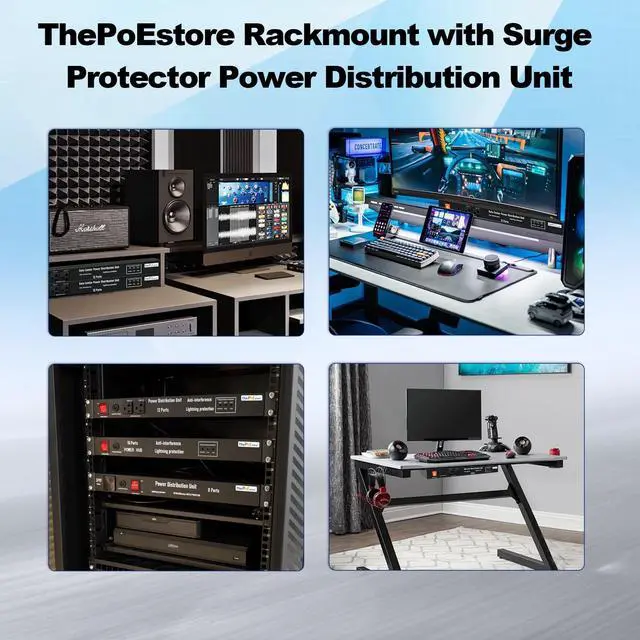 Alt view image 7 of 7 - 1U Horizontal PDU 19" Rack Mount Power Strip | Surge Protector for Network Servers, 12 NEMA 5-15R Outlet, 120V 20A, 3600 Joules, Heavy-Duty 16 ft Cord