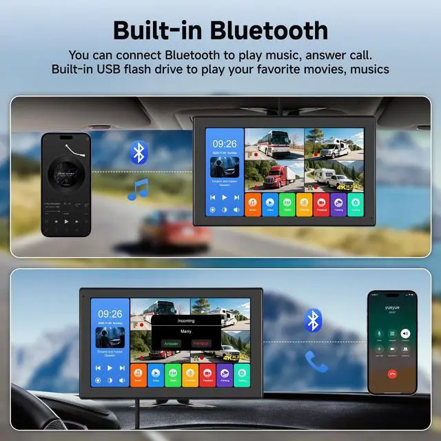 Alt view image 4 of 7 - 10.1 Inch 4K Touch Screen Wired RV Backup Camera System | 1080P IP69 Waterproof Camera, 4CH DVR Loop Recording & Bluetooth. For Semi Truck, Trailer, Camper, Pickup, Bus, RV