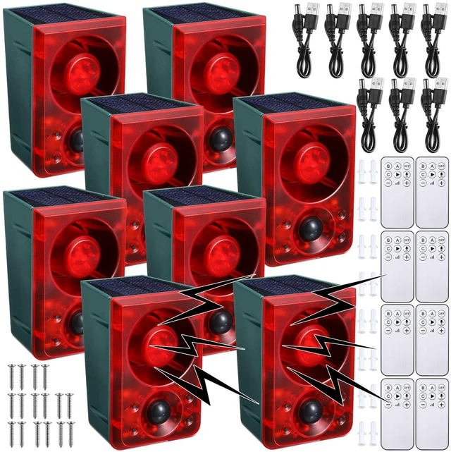 Main image of Solar Outdoor Motion Sensor Alarm Animal Deterrent Gunshot Sound Dog Barking Alarm 130dB Loud Noise Maker 3 Modes with USB Remote Control Support Recording and Volume Adjustment(2 Pcs,Red)