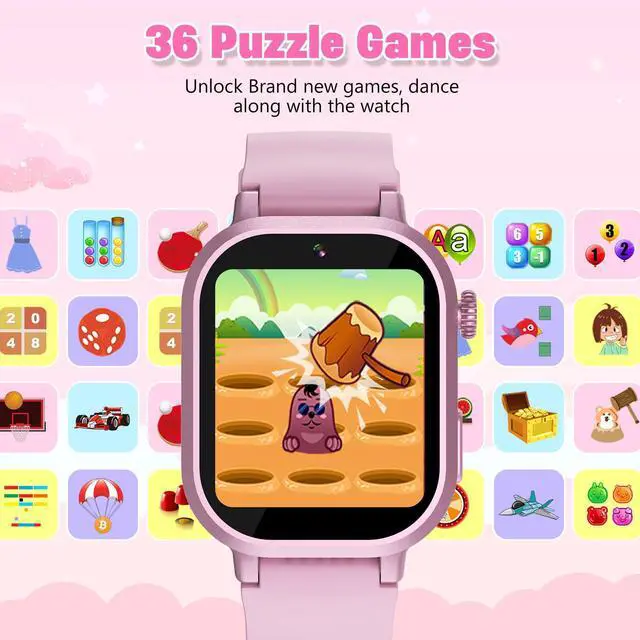 Alt view image 3 of 7 - Kids Waterproof Smart Watch Girls Gift Age 3-12 with 39 Game HD Touch Screen Music Player Video Camera Pedometer Alarm Clock Birthday Gift for 6 7 8 9 Year Olds Pink
