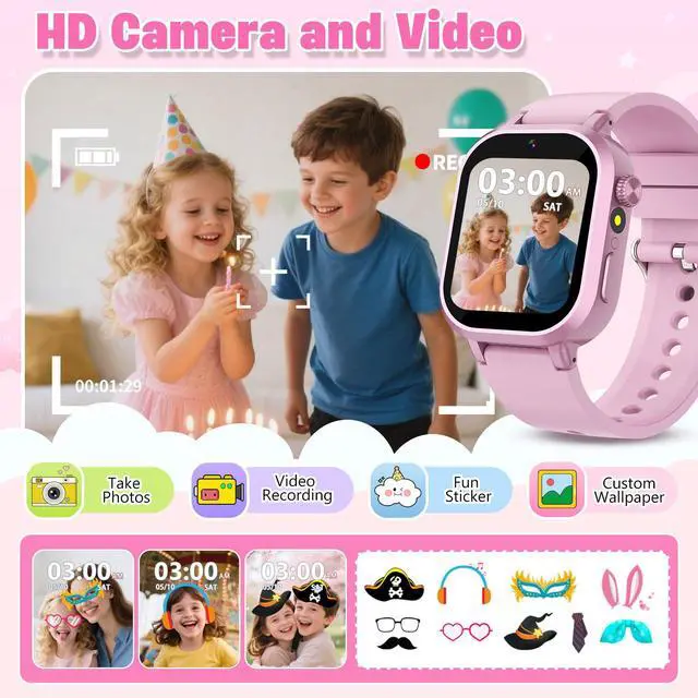 Alt view image 4 of 7 - Kids Waterproof Smart Watch Girls Gift Age 3-12 with 39 Game HD Touch Screen Music Player Video Camera Pedometer Alarm Clock Birthday Gift for 6 7 8 9 Year Olds Pink