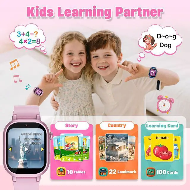 Alt view image 6 of 7 - Kids Waterproof Smart Watch Girls Gift Age 3-12 with 39 Game HD Touch Screen Music Player Video Camera Pedometer Alarm Clock Birthday Gift for 6 7 8 9 Year Olds Pink