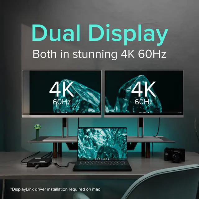 Alt view image 3 of 7 - 7-in-1 USB-C DisplayLink Dock Dual 4K 60Hz HDMI, USB-C & USB-A (10Gbps), SD Card, Gigabit Ethernet, 100W PD Charging Compatible with macOS & Windows, MacBook Dual Monitor Support