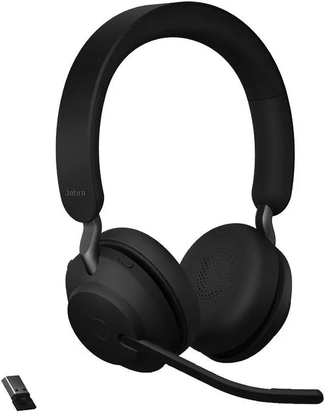 Main image of Evolve2 65 MS Wireless Headphones with Link380a, Stereo, Black Wireless Bluetooth Headset for Calls and Music, 37 Hours of Battery Life, Passive Noise Cancelling Headphones