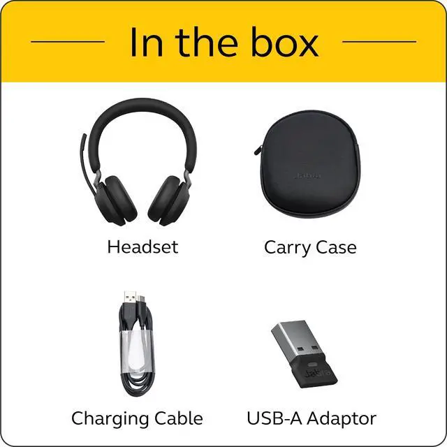 Alt view image 7 of 7 - Evolve2 65 MS Wireless Headphones with Link380a, Stereo, Black Wireless Bluetooth Headset for Calls and Music, 37 Hours of Battery Life, Passive Noise Cancelling Headphones