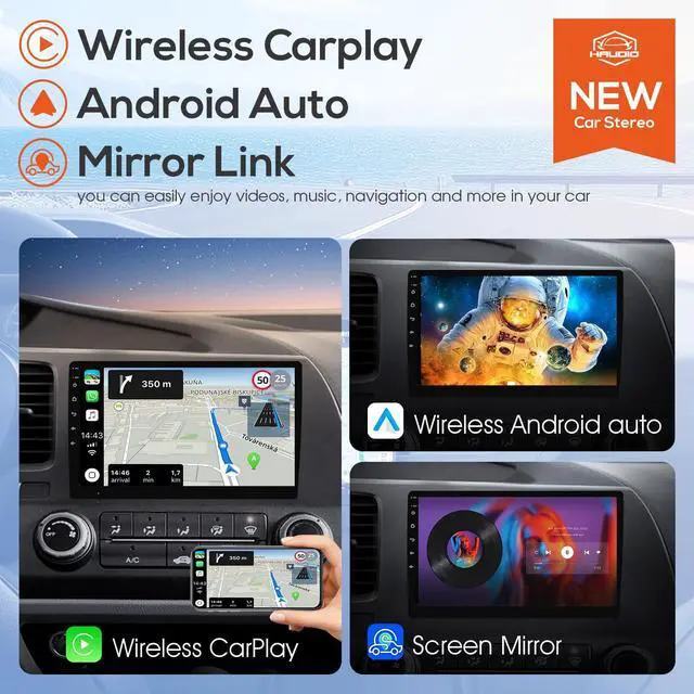 Alt view image 2 of 7 - 10.1" Double Din Car Stereo, Touchscreen Car Radio with Wireless Apple CarPlay & Android Auto, Bluetooth 4.1, HD Backup Camera, Mirror Link, GPS Navigation, WiFi, Voice Control, 2+64GB, FM/AM