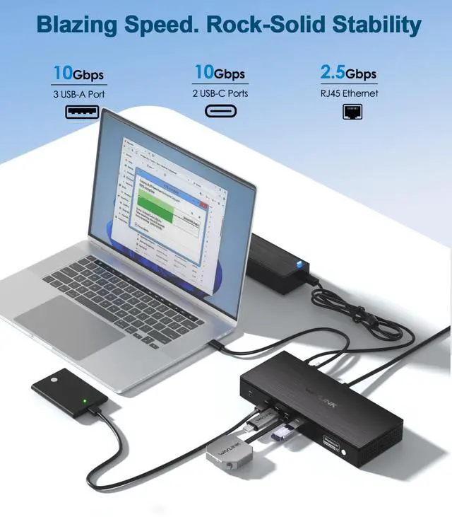 Alt view image 5 of 7 - Pro Docking Station 5 Monitors, Five 4K Displays for Mac,Windows | DisplayLink DL7400 Dock with PD100W, 2x DP 1.4(120Hz), 2x HDMI, 2.5Gbps Ethernet, Ideal for Workstation & Home Office