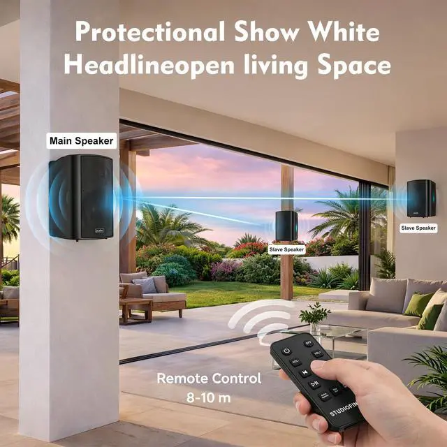 Alt view image 2 of 7 - 6.5 Inch 400W Indoor/Outdoor Bluetooth 5.1 Waterproof Wall-Mounted Speakers, Wireless Multi-Speaker Sync with IR Remote, for Patio, Garage, Home, Backyard(601BLE,Black,Pair)