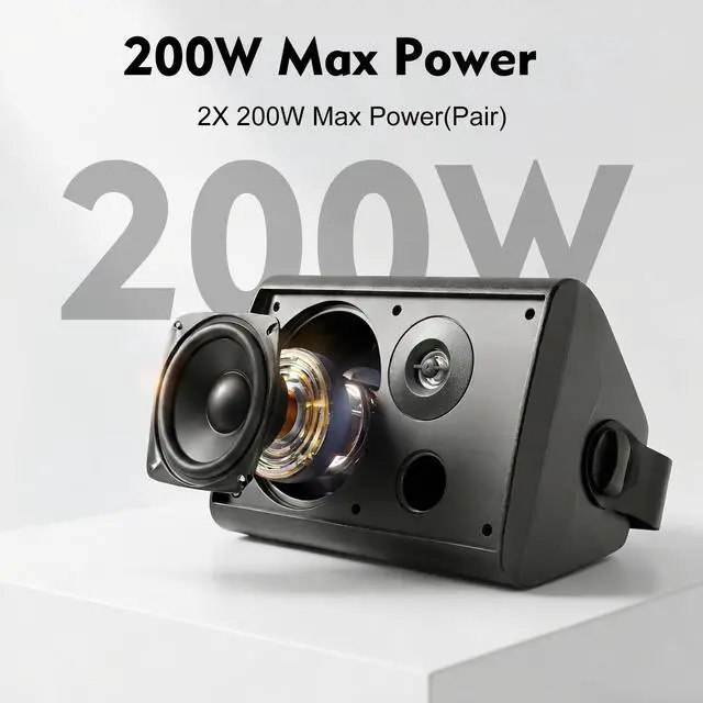 Alt view image 3 of 7 - 6.5 Inch 400W Indoor/Outdoor Bluetooth 5.1 Waterproof Wall-Mounted Speakers, Wireless Multi-Speaker Sync with IR Remote, for Patio, Garage, Home, Backyard(601BLE,Black,Pair)